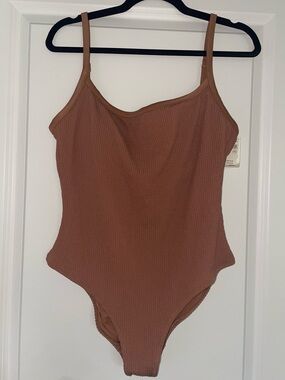 aerie Ribbed One-Piece Swimsuit in sienna brown